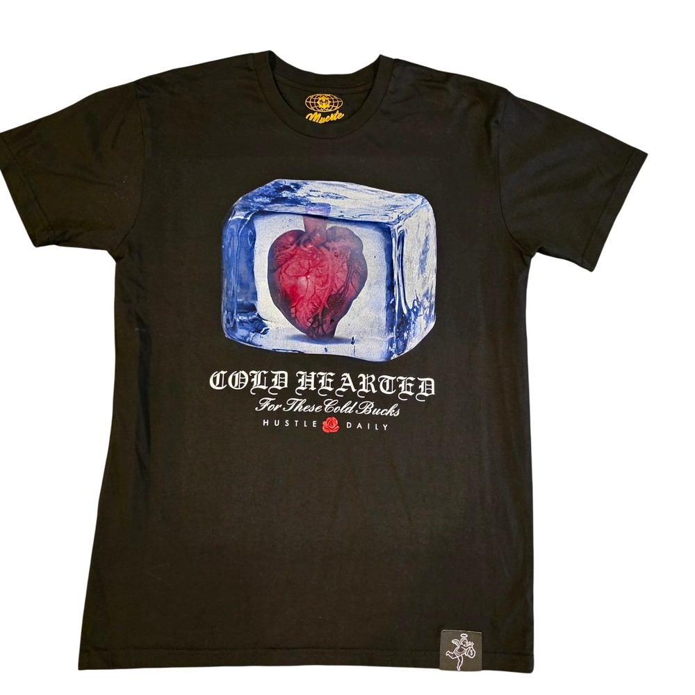 Muerte Hustle Daily Cold Hearted Graphic T-Shirt Medium Black Streetwear Tee
